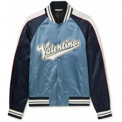 Valentino Blue Satin Bomber Jacket