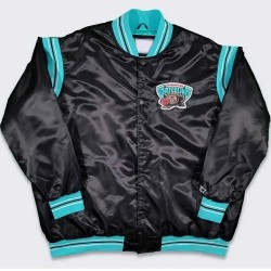 Vancouver Grizzlies Teddy Black Varsity Satin Jacket Vancouver Grizzlies Teddy Black Varsity Satin Jacket