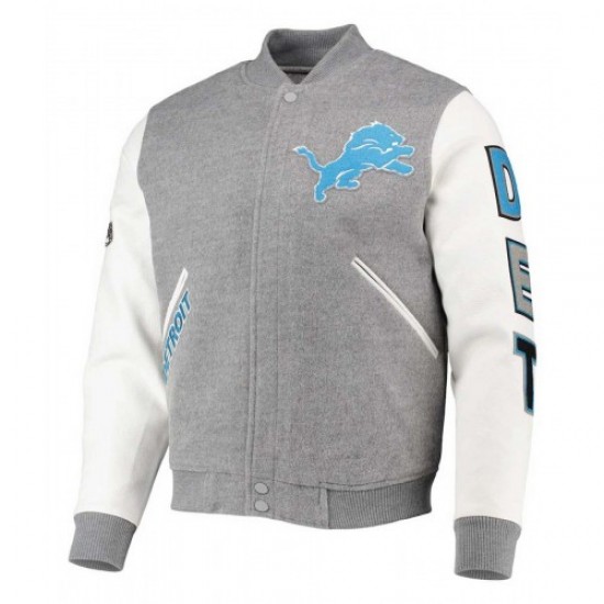 Varsity Detroit Lions Grey and White Jacket Varsity Detroit Lions Grey and White Jacket