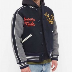 Varsity Human Made Duck Navy Blue and Grey Wool Jacket