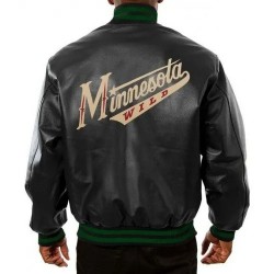 Varsity Minnesota Wild Black Leather Jacket