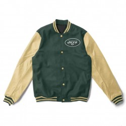 Varsity NY Jets Green and Cream Wool/Leather Jacket