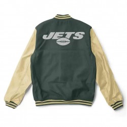 Varsity NY Jets Green and Cream Wool/Leather Jacket Varsity NY Jets Green and Cream Wool/Leather Jacket