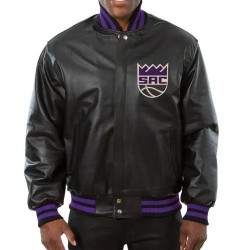 Varsity Sacramento Kings Black Leather Jacket