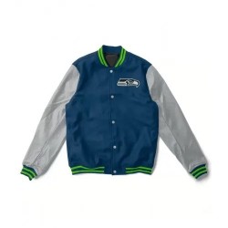 Varsity Seattle Seahawks Gray and Navy Blue Jacket