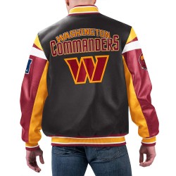 Washington Commanders Black Varsity Full-Zip Leather Jacket Washington Commanders Black Varsity Full-Zip Leather Jacket