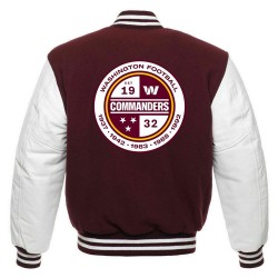 Washington Commanders Letterman White and Maroon Jacket Washington Commanders Letterman White and Maroon Jacket