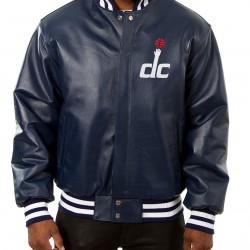Washington Wizards Letterman Navy Blue Leather Jacket