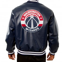 Washington Wizards Letterman Navy Blue Leather Jacket