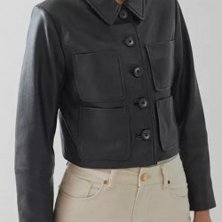 Wednesday Addams Jenna Ortega Cropped Black Leather Jacket Wednesday Addams Jenna Ortega Cropped Black Leather Jacket
