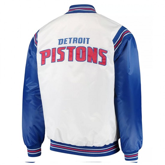 White/Blue Detroit Pistons Renegade Varsity Satin Jacket