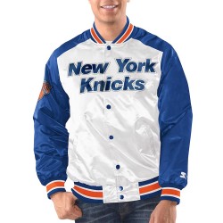 White/Blue New York Knicks Renegade Varsity Satin Jacket White/Blue New York Knicks Renegade Varsity Satin Jacket