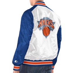 White/Blue New York Knicks Renegade Varsity Satin Jacket White/Blue New York Knicks Renegade Varsity Satin Jacket