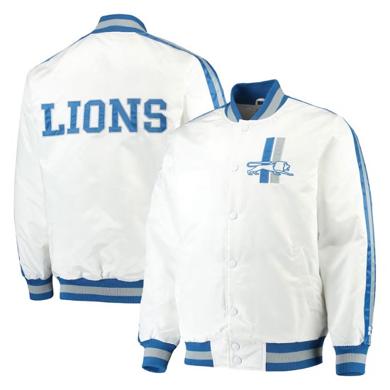 White Detroit Lions Throwback D-Line Satin Jacket