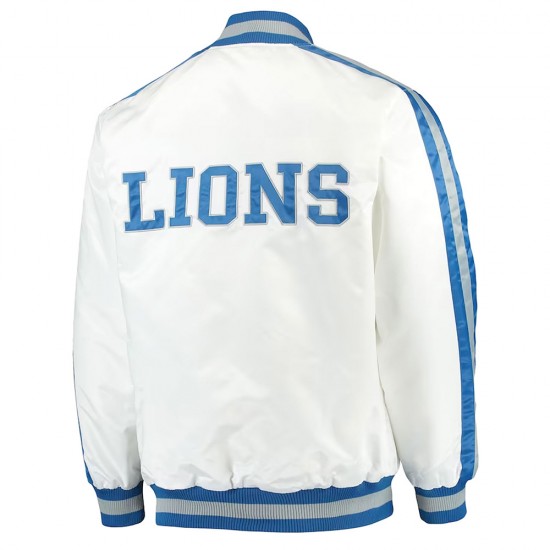 White Detroit Lions Throwback D-Line Satin Jacket