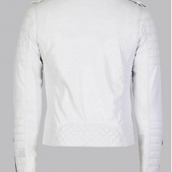 White Leather Biker Jacket Mens Double Breast Style White Leather Biker Jacket Mens Double Breast Style
