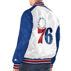 White/Royal Philadelphia 76ers Renegade Varsity Satin Jacket White/Royal Philadelphia 76ers Renegade Varsity Satin Jacket