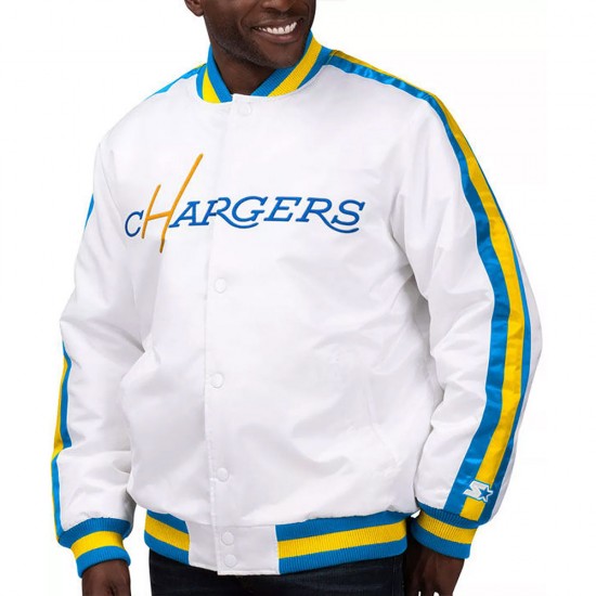 White The D-Line LA Chargers Satin Jacket