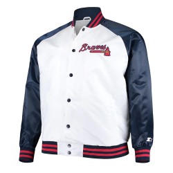 White and Navy Clean-Up Hitter Atlanta Braves Satin Jacket White and Navy Clean-Up Hitter Atlanta Braves Satin Jacket