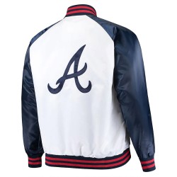 White and Navy Clean-Up Hitter Atlanta Braves Satin Jacket White and Navy Clean-Up Hitter Atlanta Braves Satin Jacket