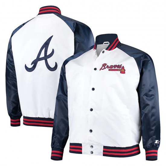 White and Navy Clean-Up Hitter Atlanta Braves Satin Jacket