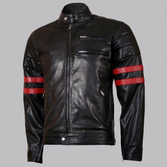 Wolverine Black with Red Strips Biker Leather Jacket