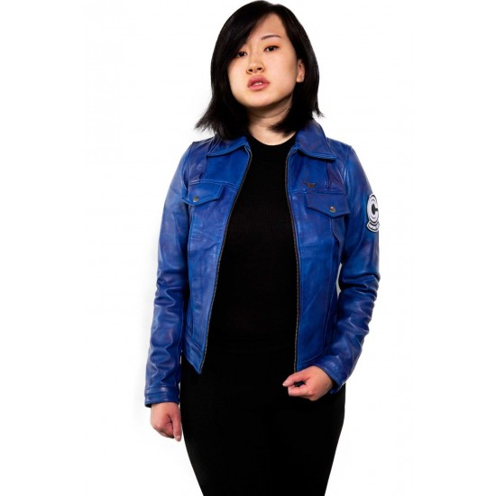 Women Future Trunks Capsule Corp Dragon Ball Purple Blue Leather Jacket