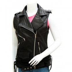 Women's Classical Black Leather Biker Vest Women's Classical Black Leather Biker Vest
