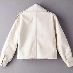 Women's Spring Fashion Retro Long Sleeve Washed PU Leather Solid Color Jacket Women's Spring Fashion Retro Long Sleeve Washed PU Leather Solid Color Jacket