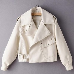 Women's Spring Fashion Retro Long Sleeve Washed PU Leather Solid Color Jacket Women's Spring Fashion Retro Long Sleeve Washed PU Leather Solid Color Jacket