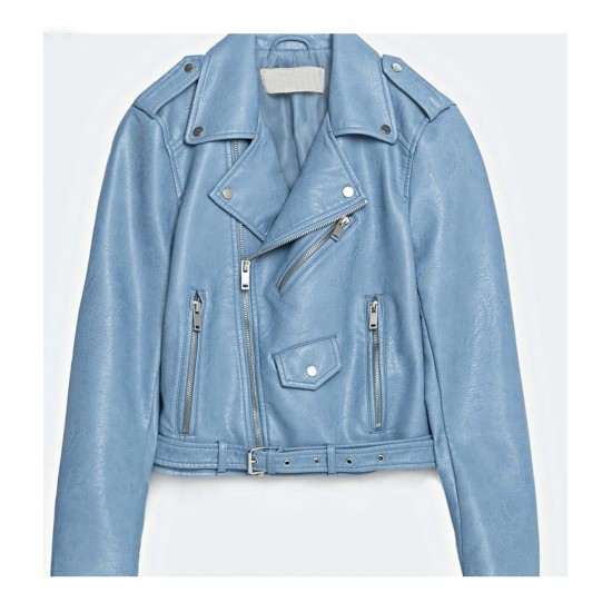 Women’s Baby Blue Motorcycle Leather Jacket