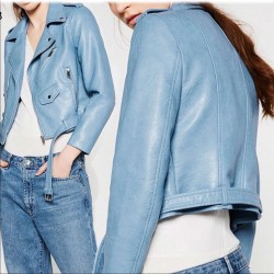 Women’s Baby Blue Motorcycle Leather Jacket Women’s Baby Blue Motorcycle Leather Jacket