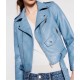 Women’s Baby Blue Motorcycle Leather Jacket