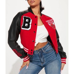 Women’s Chicago Bulls Cropped Varsity Jacket Women’s Chicago Bulls Cropped Varsity Jacket
