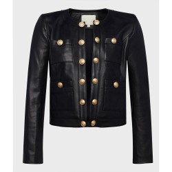 Women’s Jayde Collarless Black Leather Jacket