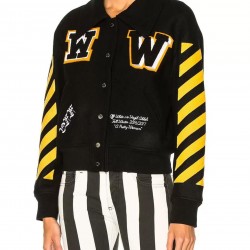 Women’s Off-White Virgil Abloh Varsity Jacket with Yellow Striped Sleeves