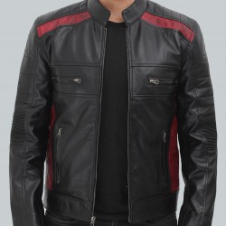 Woodrow Mens Maroon and Black Padded Leather Jacket Woodrow Mens Maroon and Black Padded Leather Jacket