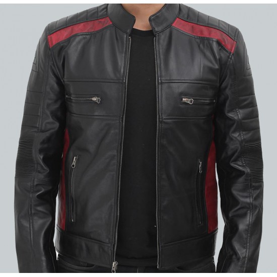 Woodrow Mens Maroon and Black Padded Leather Jacket