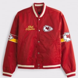 Abercrombie Chiefs Red Varsity Satin Bomber Jacket Abercrombie Chiefs Red Varsity Satin Bomber Jacket