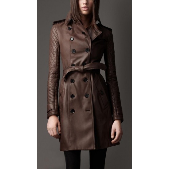 Women Brown Sheepskin Leather Long Coat