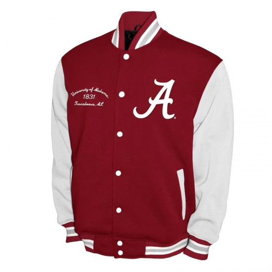 Alabama Crimson Tide Fleece Burgundy and White Varsity Jacket Alabama Crimson Tide Fleece Burgundy and White Varsity Jacket