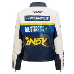 All Star Game 2024 Eggshell White and Midnight Navy Blue Leather Jacket All Star Game 2024 Eggshell White and Midnight Navy Blue Leather Jacket