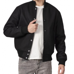 All-Wool Letterman Jacket in Sleek All-Black All-Wool Letterman Jacket in Sleek All-Black