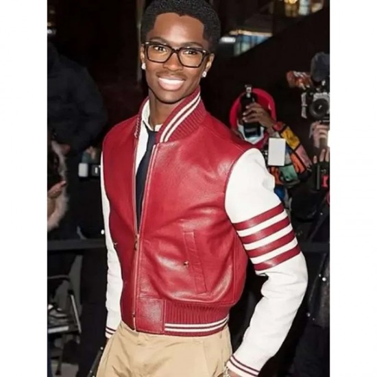 Alton Mason Burgundy and White Varsity Leather Jacket