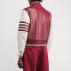 Alton Mason Burgundy and White Varsity Leather Jacket