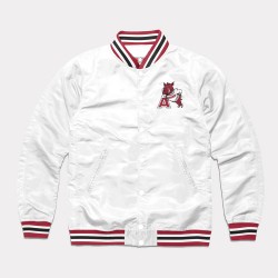 Arkansas Leaning Hog White Varsity Satin Jacket Arkansas Leaning Hog White Varsity Satin Jacket