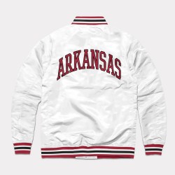 Arkansas Leaning Hog White Varsity Satin Jacket Arkansas Leaning Hog White Varsity Satin Jacket
