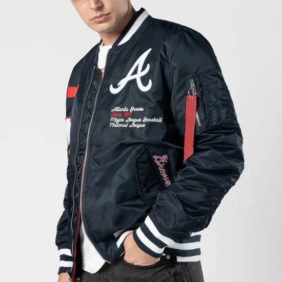 Atlanta Braves Full-Zip Navy Bomber Jacket Atlanta Braves Full-Zip Navy Bomber Jacket