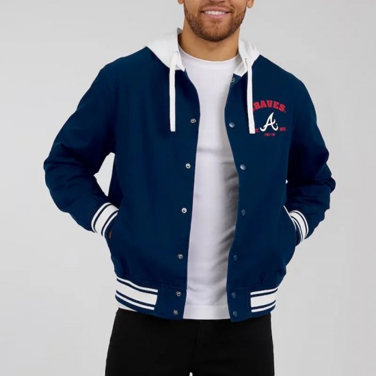 Atlanta Braves Navy Cotton Hooded Jacket Atlanta Braves Navy Cotton Hooded Jacket