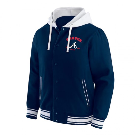 Atlanta Braves Navy Cotton Hooded Jacket Atlanta Braves Navy Cotton Hooded Jacket